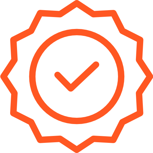 Orange Seal With A Check Mark At The Center, Symbolizing Quality Assurance Or Certification. Relevant For Content Related To Reliability And Standards.
